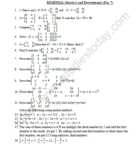 CBSE Class 12 Mathematics Matrices And Determinants Worksheet Set B